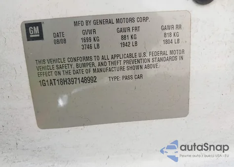 2009 Chevrolet Cobalt Lt из США, поврежденный, VIN 1G1AT18H397148992